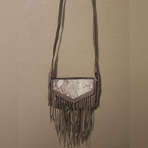 Kooba Sparrow Python lambskin Fringe  Leather Crossbody Bag Purse